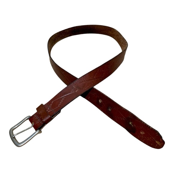 Men's Vintage Tooled Leather Belt With Diamond Design Size 38 - Picture 4 of 5